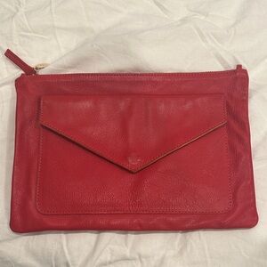 Clare V. Red Leather Clutch w/ Tabs - Yellow Interior